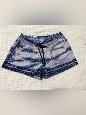 ROXY Blue White Tie Dye Elastic Waist Oceanside Shorts M